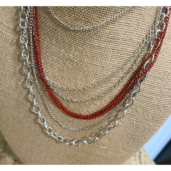 Paparazzi Red Silver Tone Lot Set of 3. 1-Necklace 2-Earrings - Picture 3 of 7